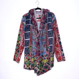 JOHNNY WAS Mosaic Sherpa Hooded Jacket Multicolor Long Sleeve Women's S